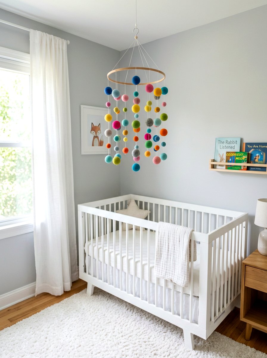 Felt Ball Mobile - 30 mobile decor nursery ideas