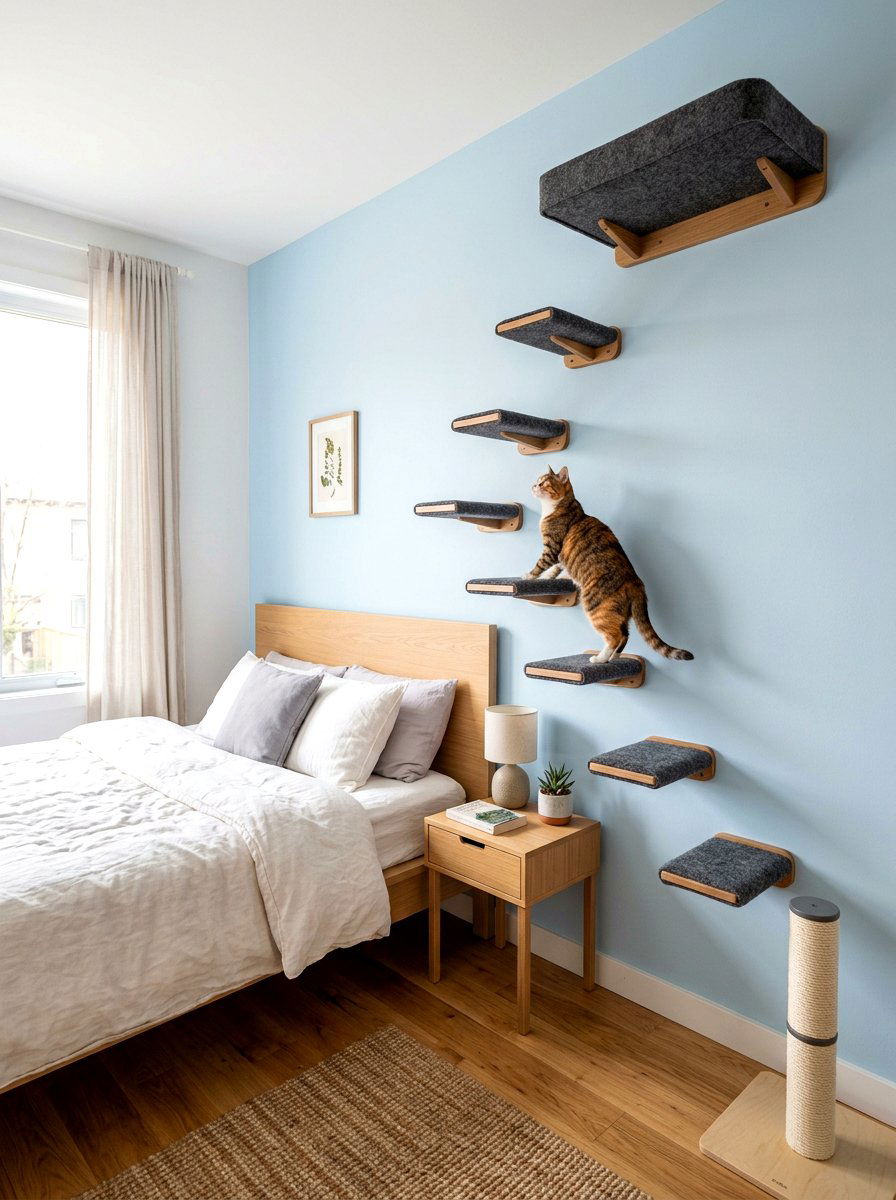 Felt Lined Cat Step Wall - 30 cat shelf wall ideas
