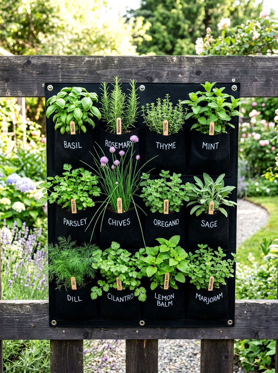 Felt Wall Pocket Herbs - 30 container vegetable garden ideas