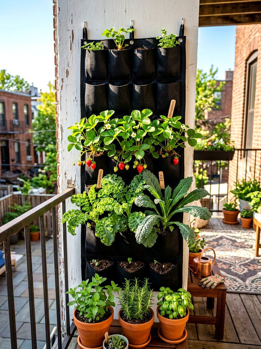 Felt vertical garden bag - 30 balcony planter wall ideas