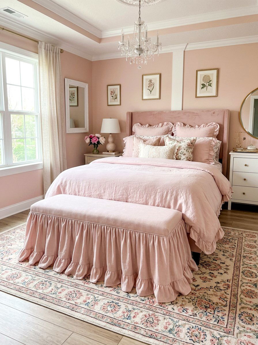 Feminine Bedroom With Skirted Bench - 30 bedroom bench ideas