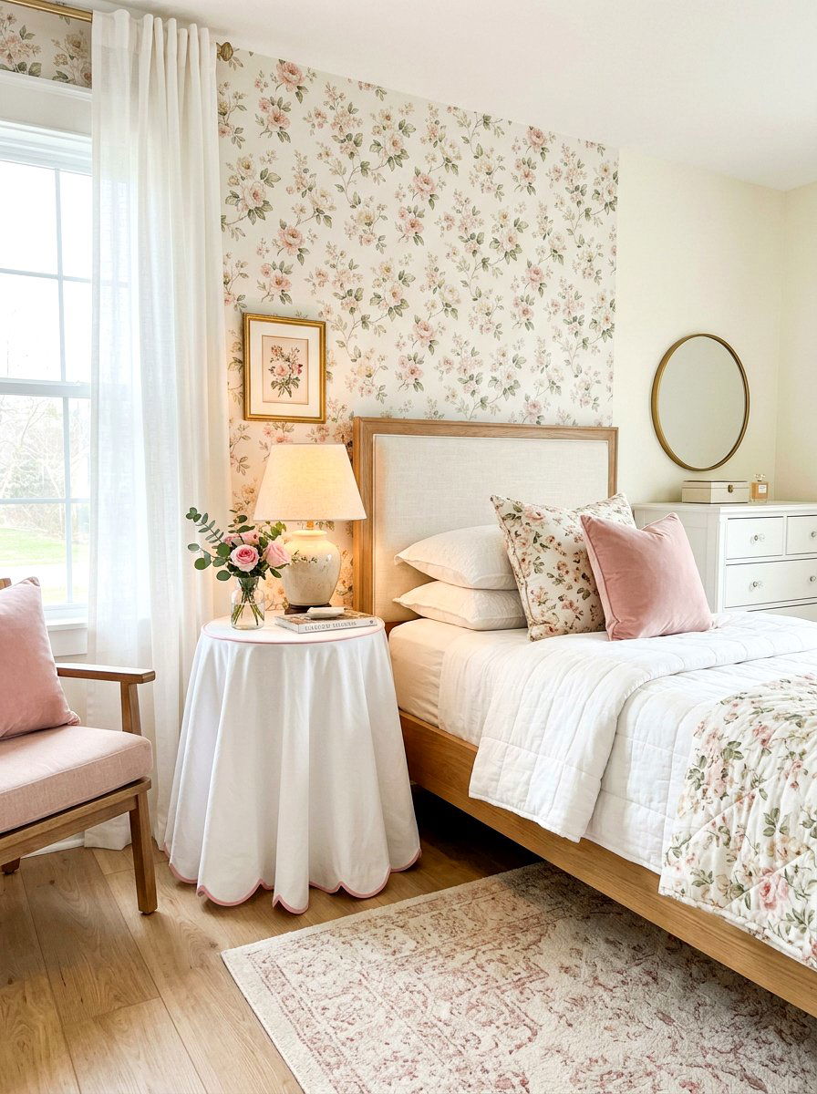 Feminine Scalloped Edge Nightstand - 30 skirted nightstand ideas