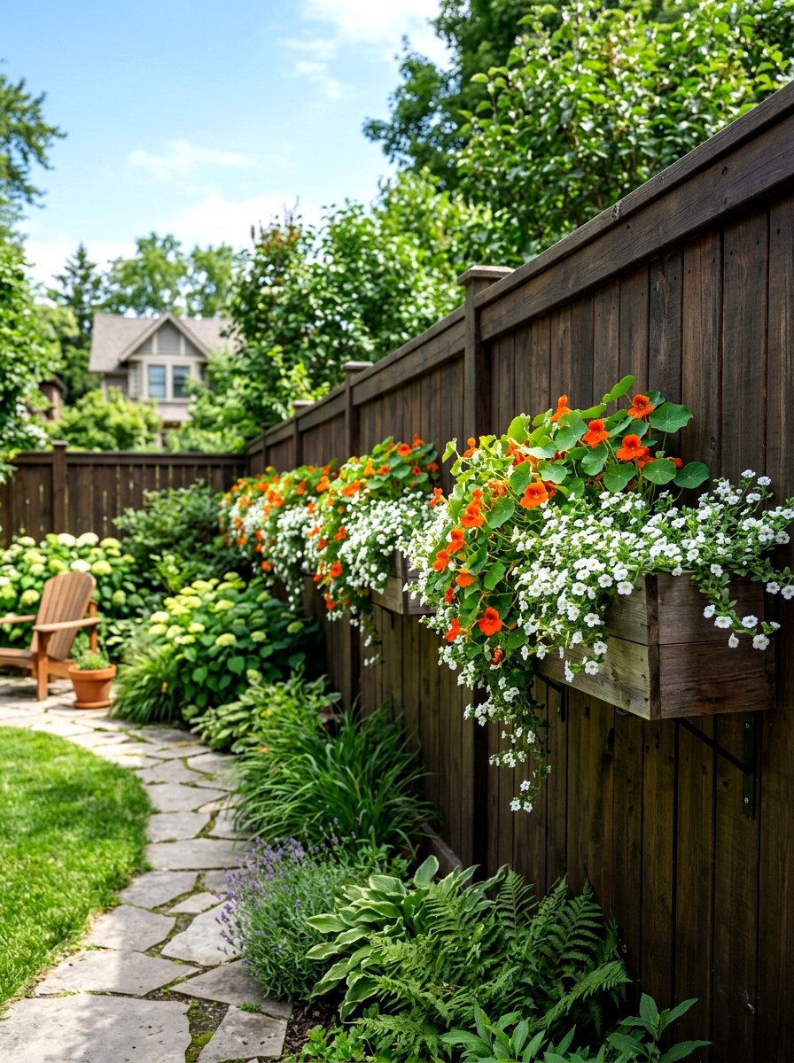 Fence Mounted Planters - 30 vertical flower garden ideas