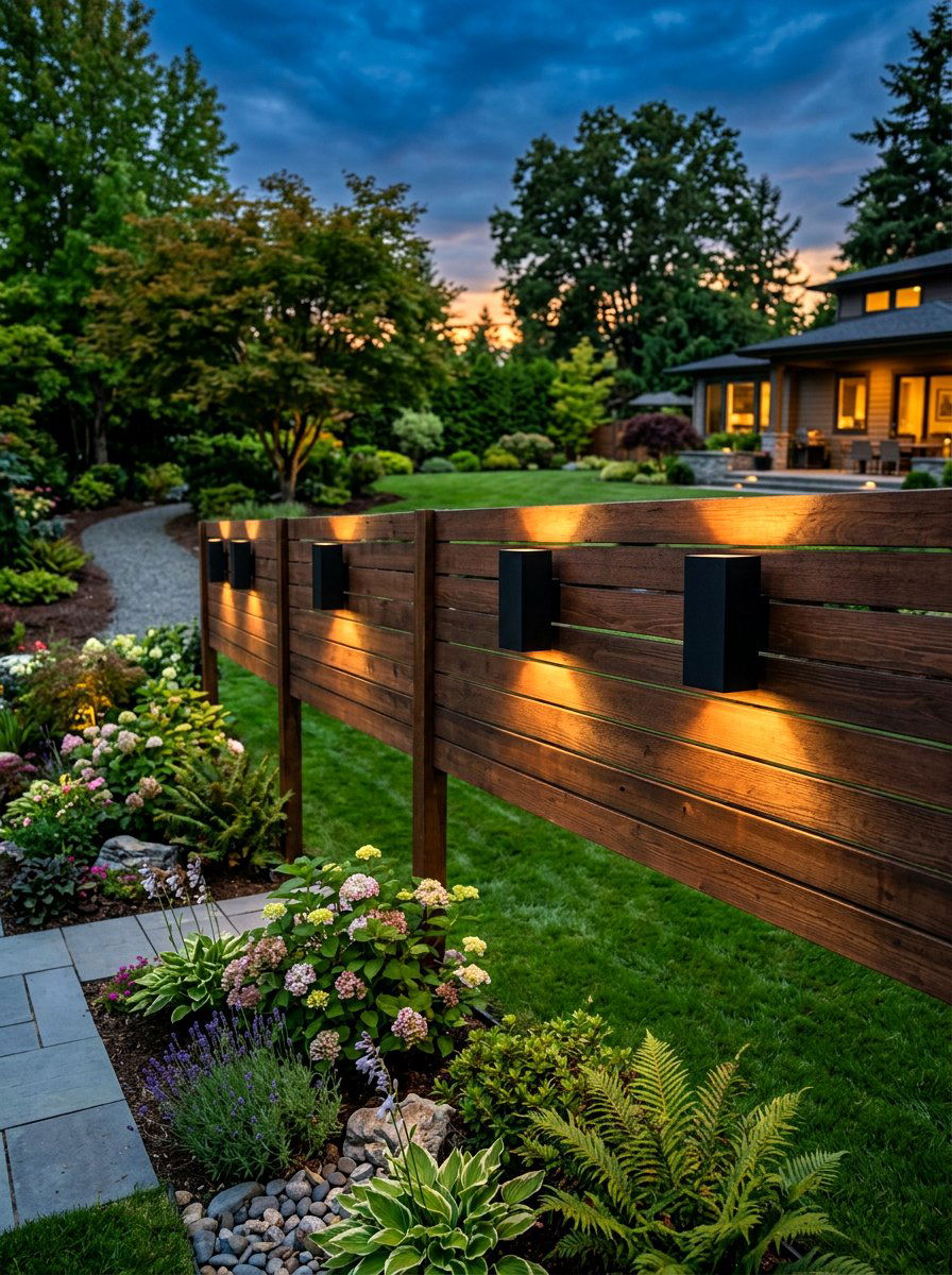 Fence Mounted Sconces - 30 backyard lighting ideas