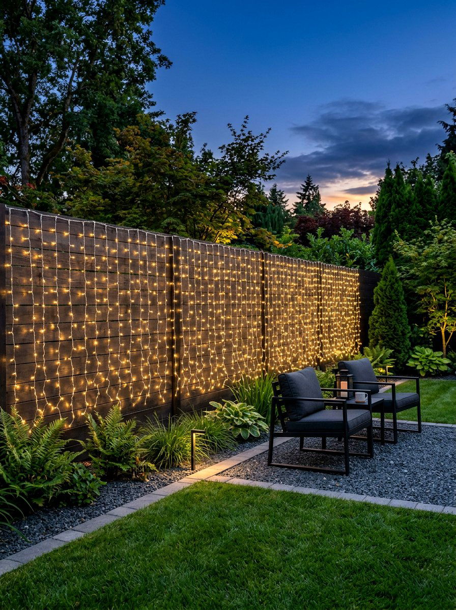 Fence curtain string light - 30 patio curtain string light ideas