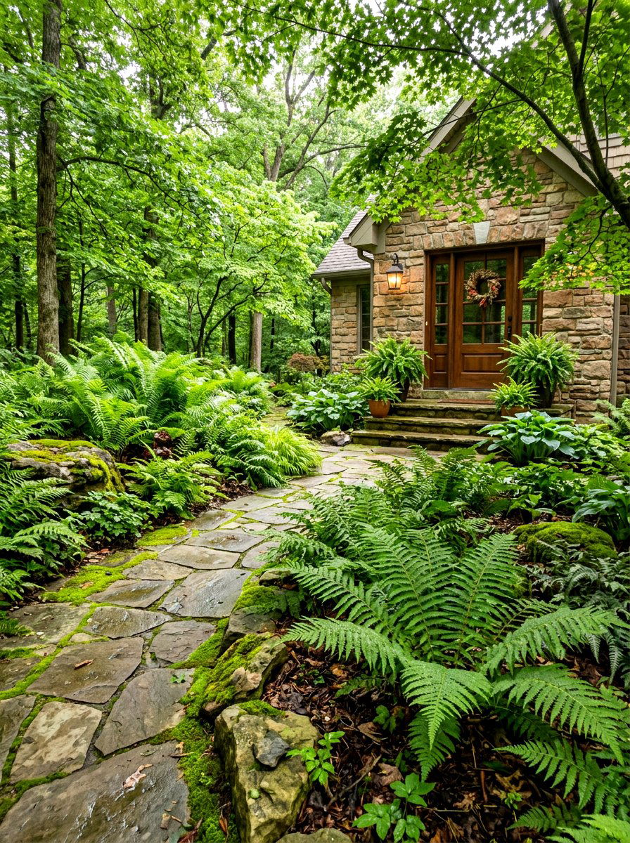 Fern Garden - 30 no mow front yard ideas