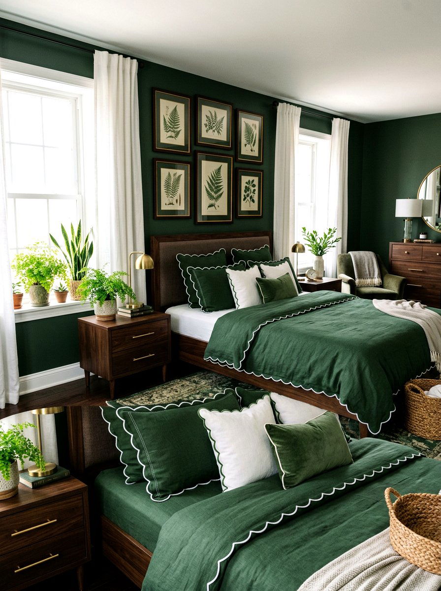 Fern Green Scalloped Bedding Idea - 30 scalloped pillow bedding ideas