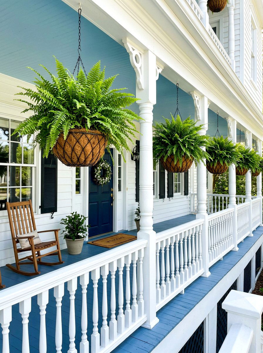 Fern Porch Baskets - 30 patio plant ideas