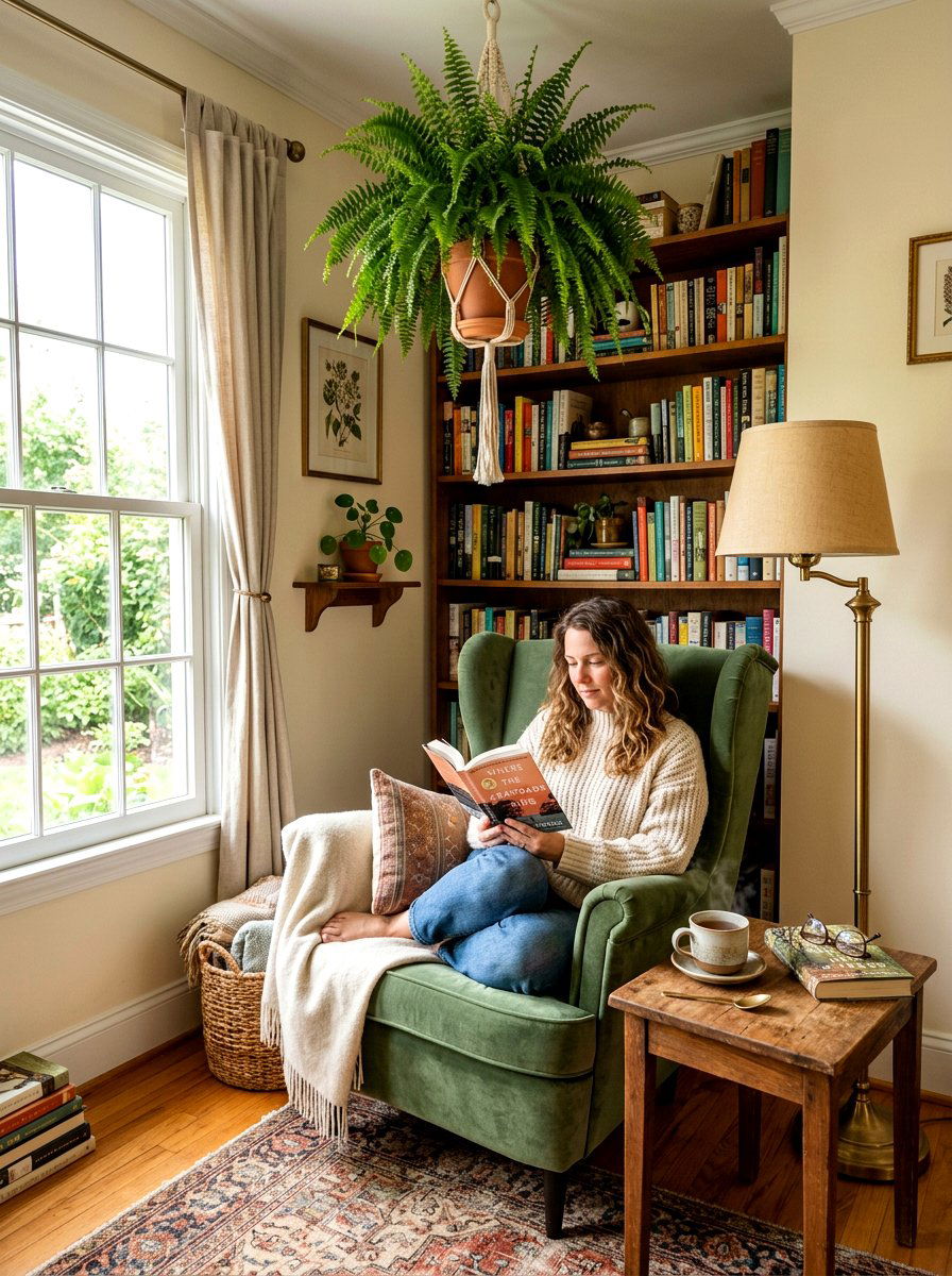 Fern Reading Nook Oasis - 30 hanging fern indoor ideas