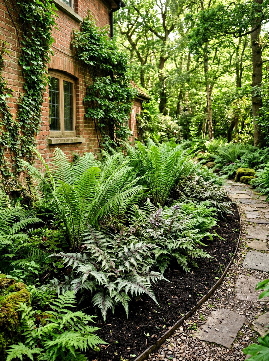 Fern Shade Border - 30 house side garden border ideas