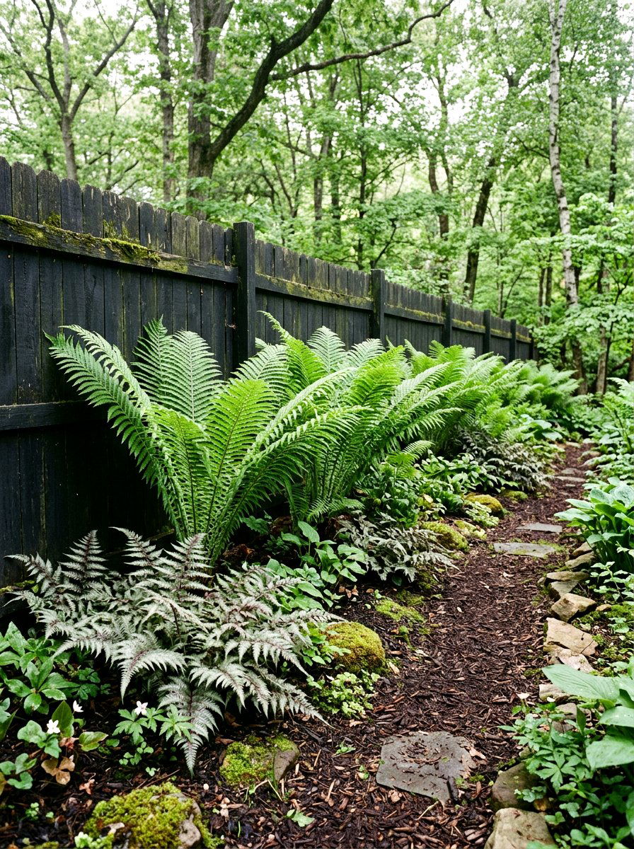 Fern Shade Garden Strip - 30 fence line flower bed ideas
