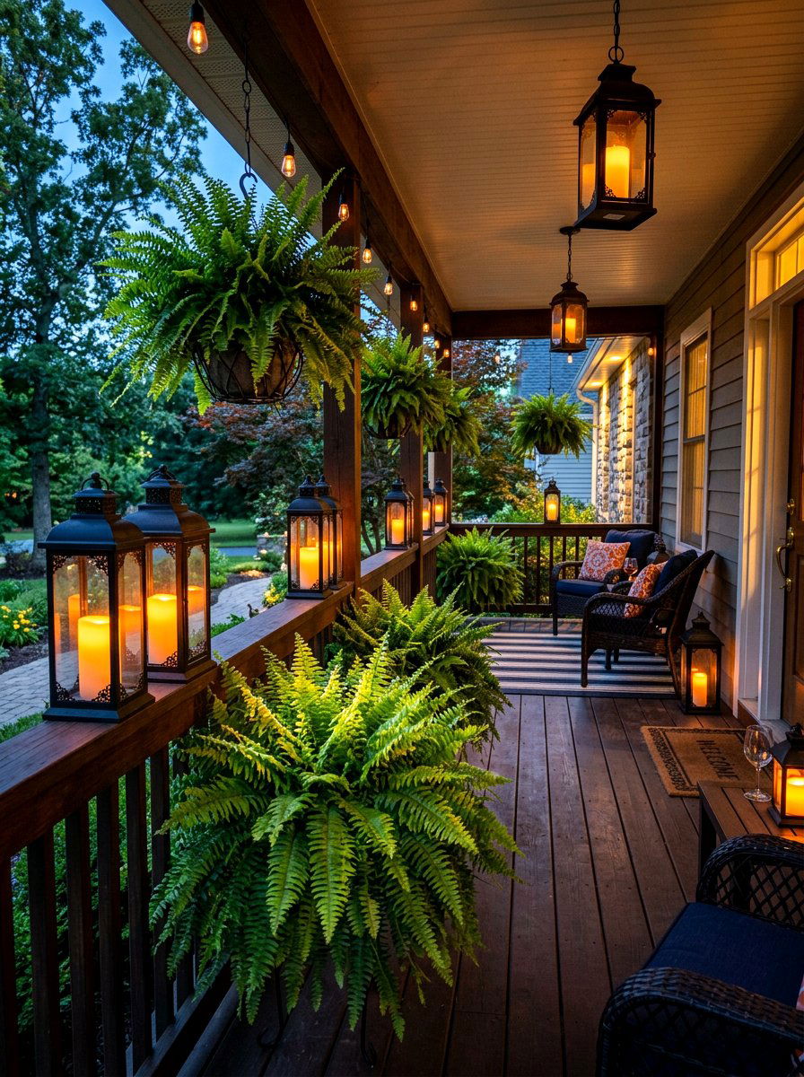 Fern and Lantern Pairing - 30 porch ferns ideas