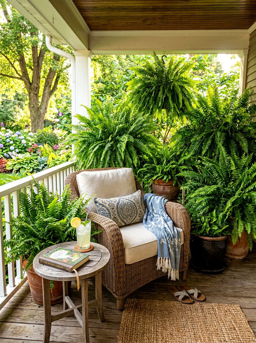 Fern and Outdoor Seating Nook - 30 porch ferns ideas
