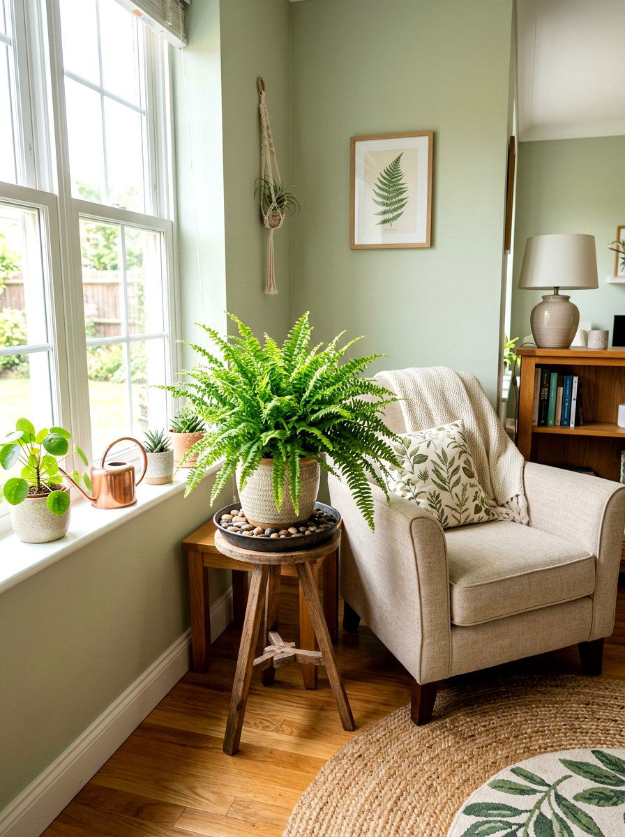 Fern corner nook - 30 office plant corner ideas