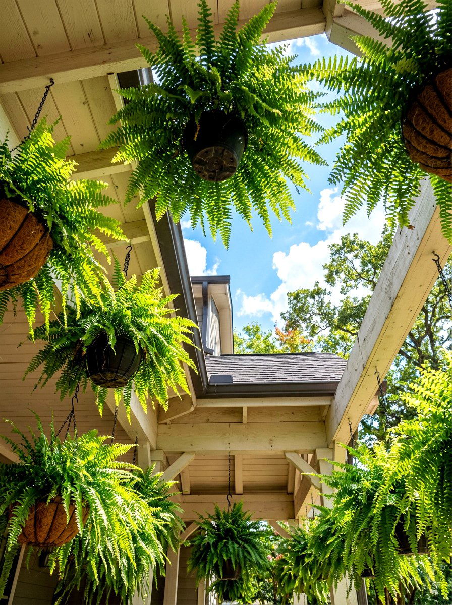 Ferns hanging from the porch ceiling - 30 fern front porch ideas