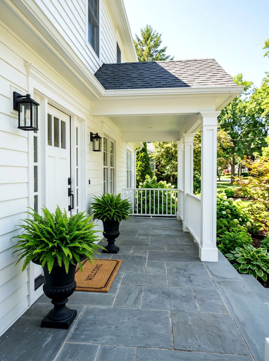 Ferns in black urns - 30 fern front porch ideas