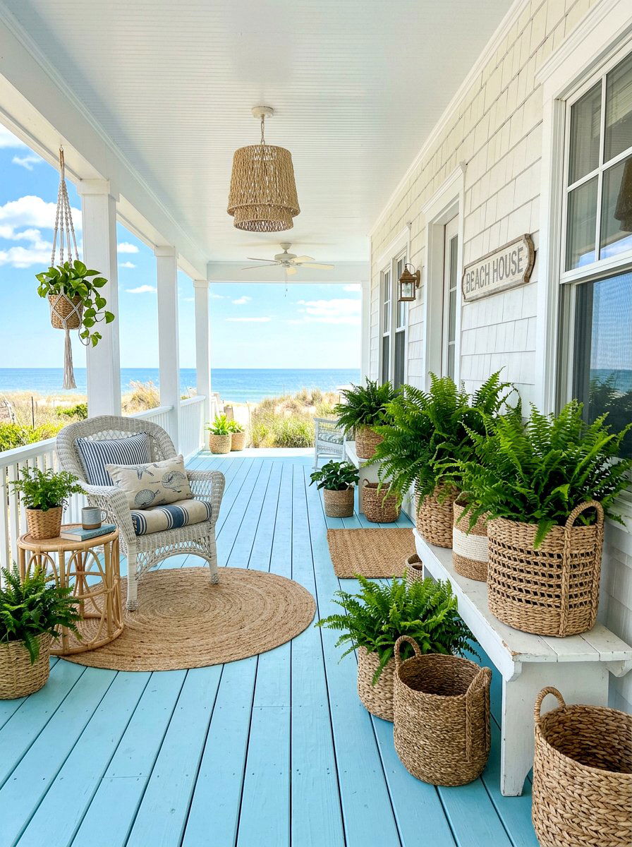 Ferns in woven baskets - 30 fern front porch ideas
