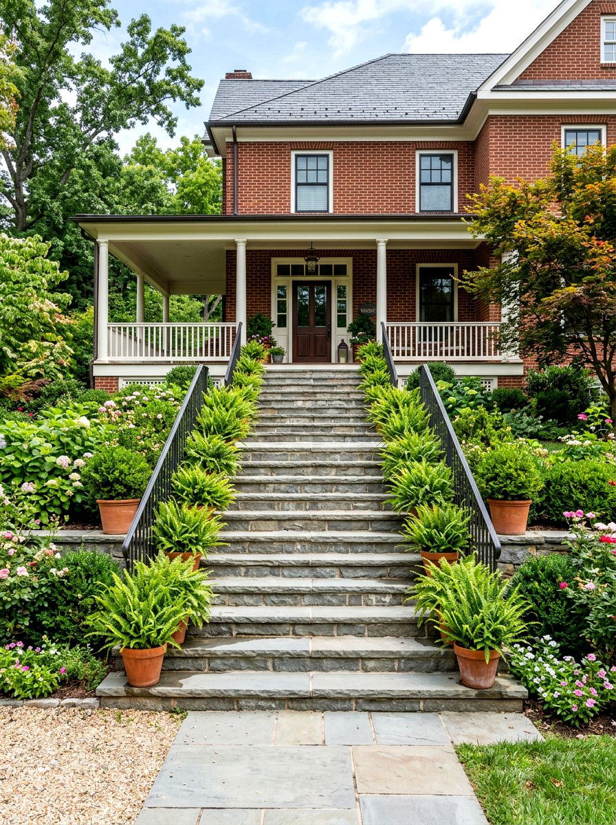 Ferns lining porch steps - 30 fern front porch ideas