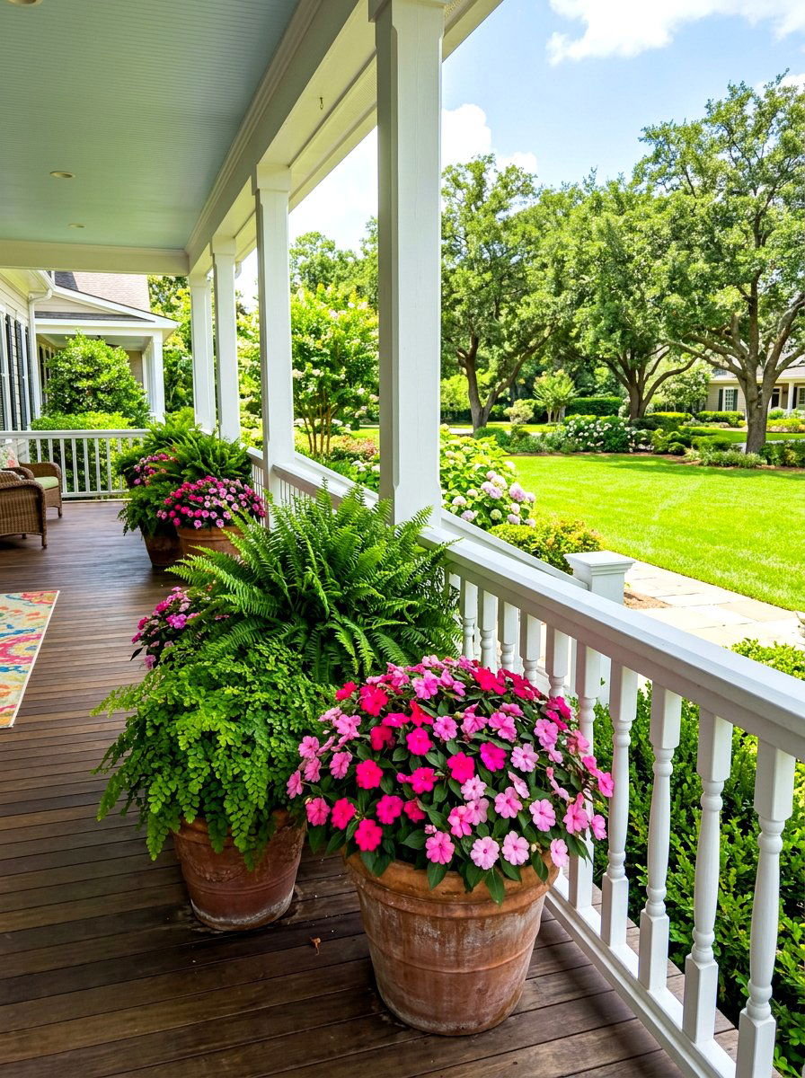 Ferns mixed with flowers - 30 fern front porch ideas