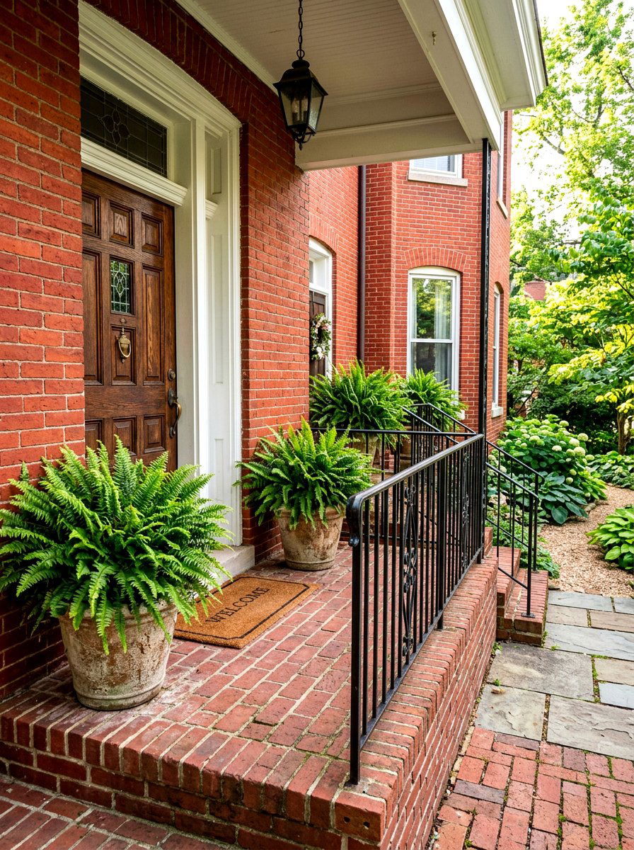Ferns on a brick porch - 30 fern front porch ideas