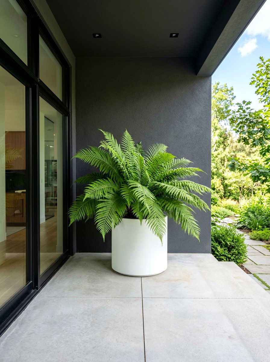 Ferns on a modern minimalist porch - 30 fern front porch ideas