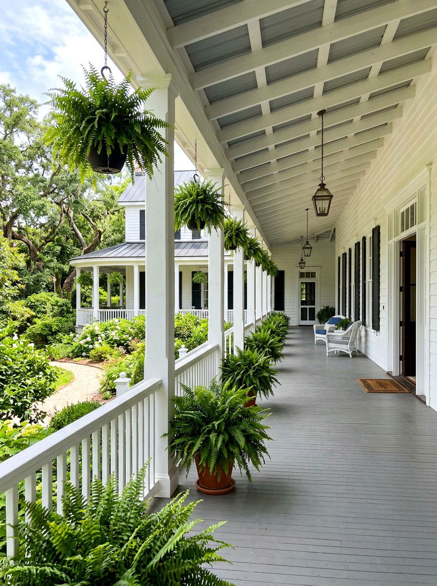 Ferns on a wrap around porch - 30 fern front porch ideas