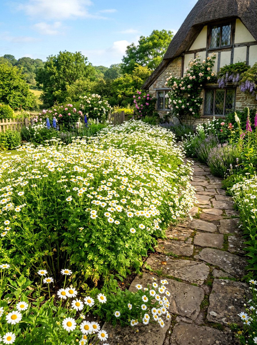 Feverfew Flower Garden - 30 medicinal garden ideas