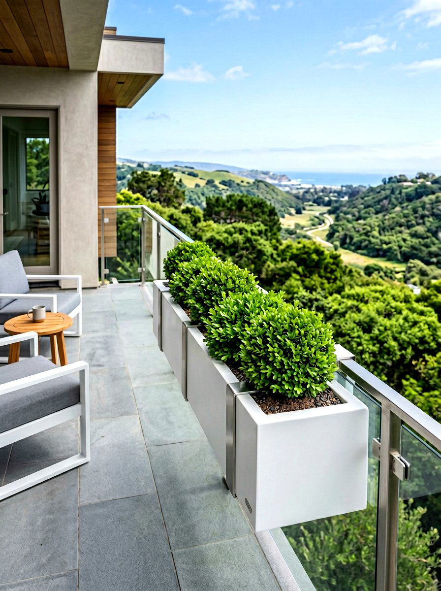 Fiberglass Modern Railing Box - 30 flower box railing ideas