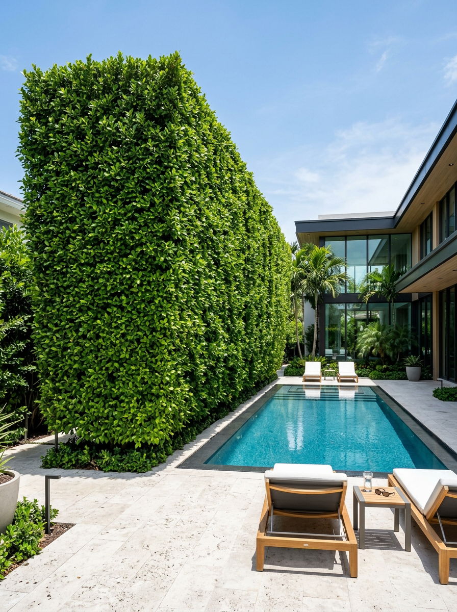 Ficus Nitida Living Wall - 30 pool privacy hedge ideas