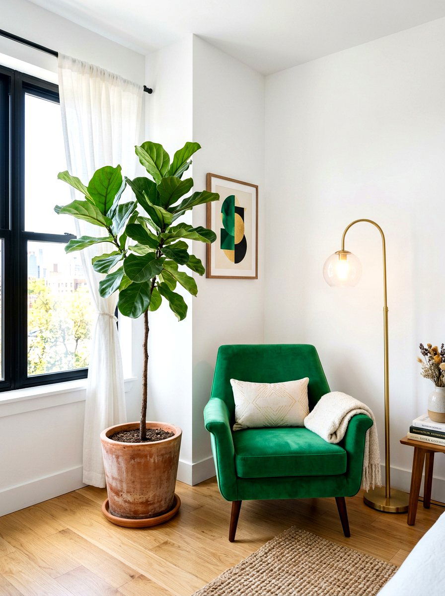 Fiddle Leaf Fig Bedroom Corner - 30 bedroom plant corner ideas