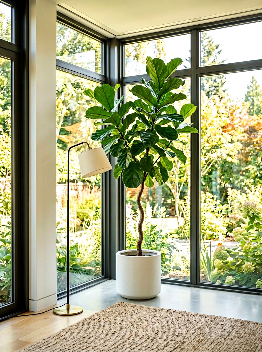 Fiddle Leaf Fig Corner - 30 sunroom plant corner ideas