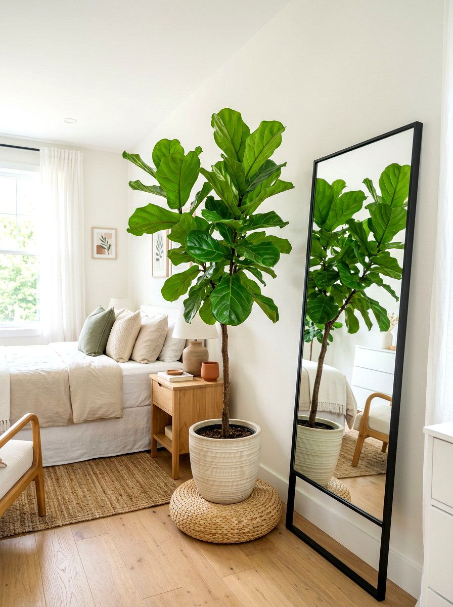 Fiddle Leaf Fig Display - 30 bedroom plant decor ideas