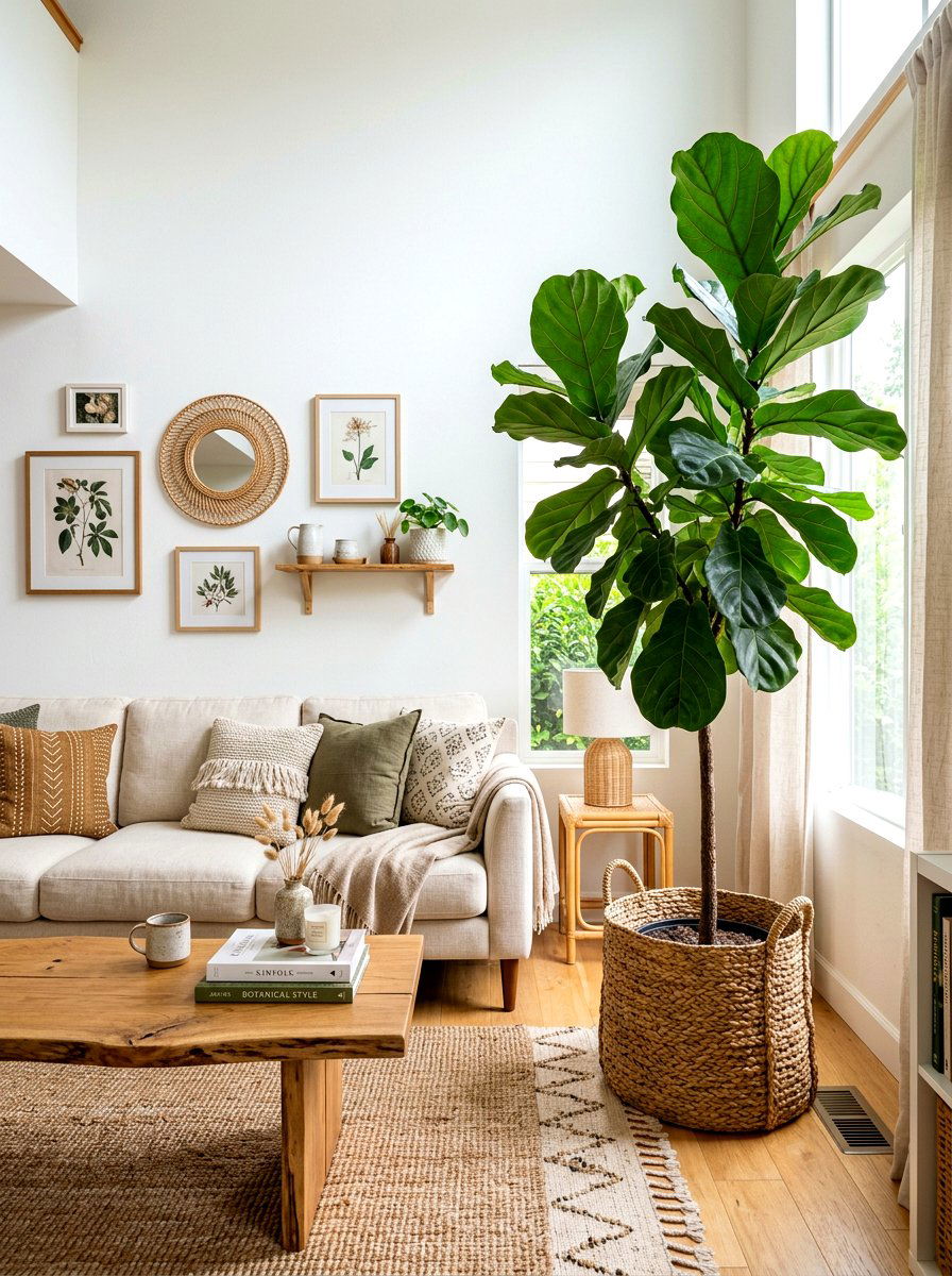 Fiddle Leaf Fig Living Room - 30 indoor tree corner ideas