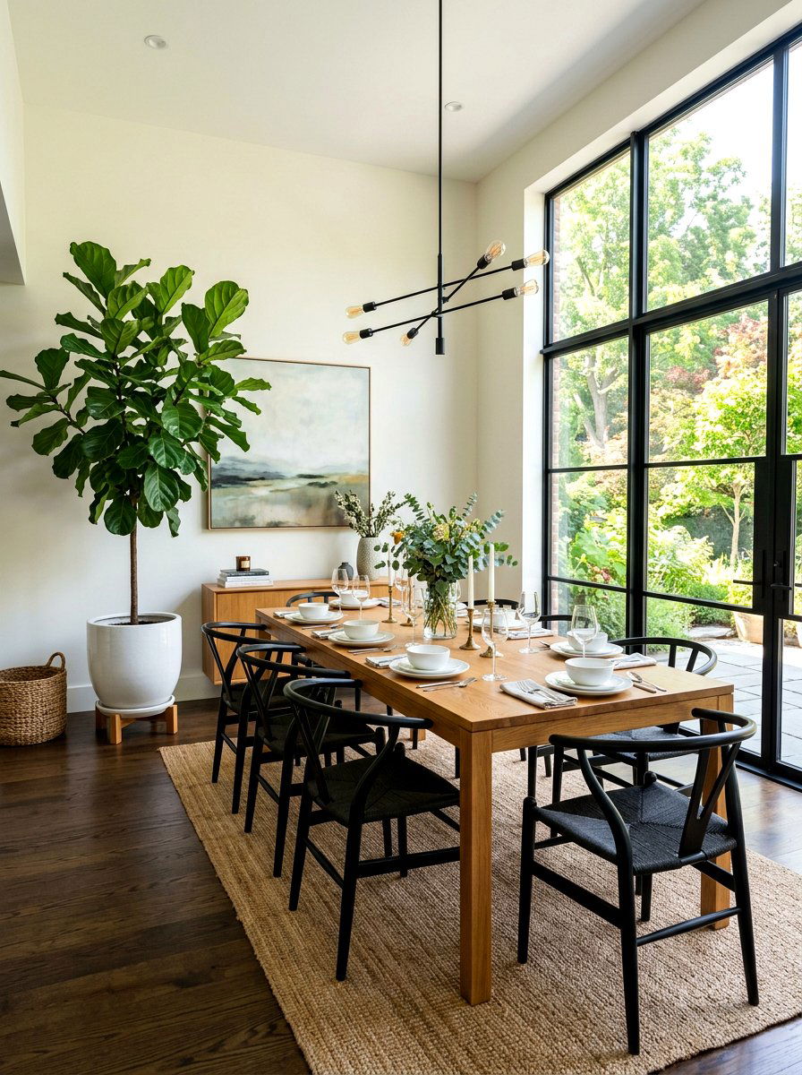 Fiddle leaf fig dining room - 30 indoor plant decor ideas