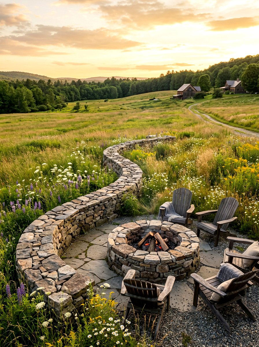 Fieldstone Fire Pit - 30 rustic fire pit ideas