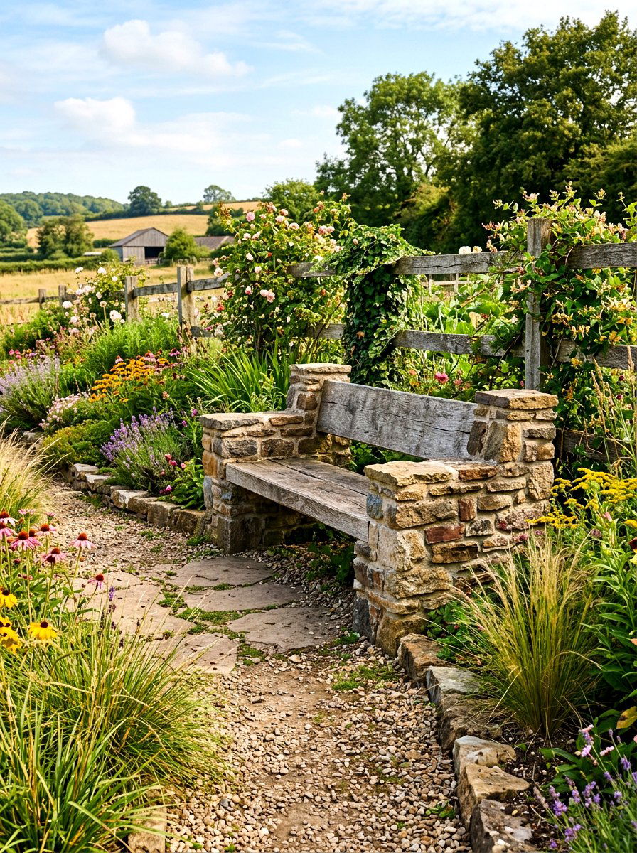 Fieldstone Garden Bench - 30 stone bench garden ideas