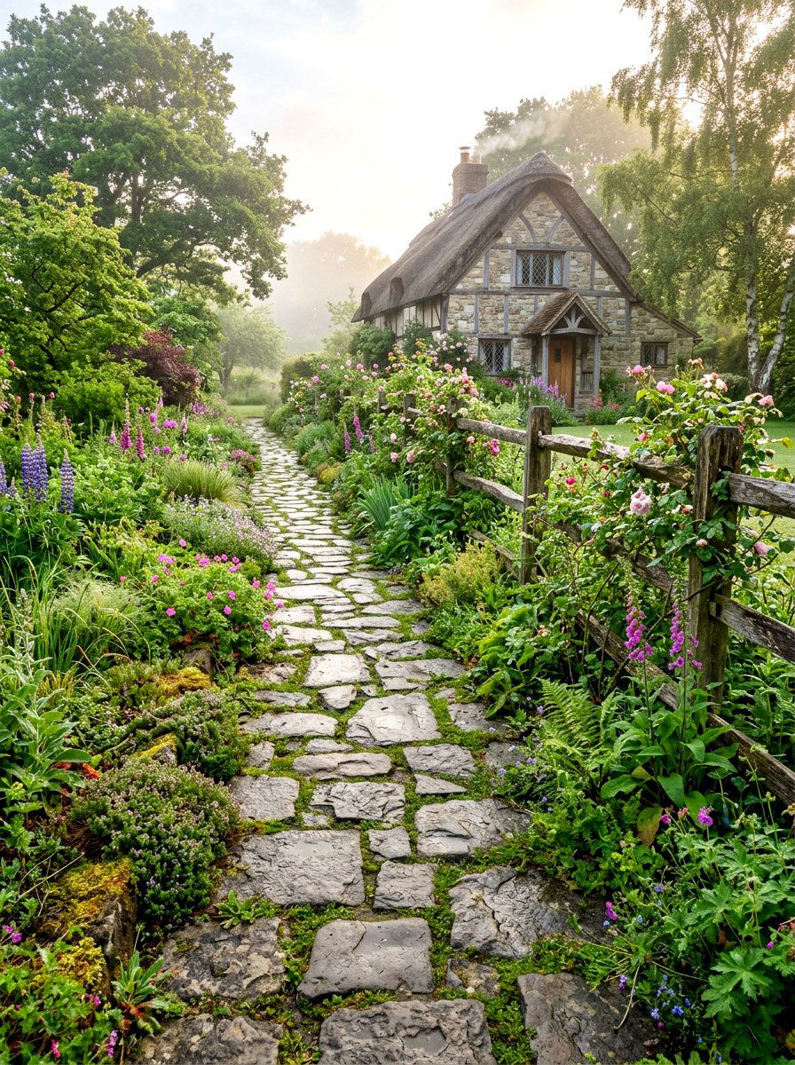 Fieldstone Garden Path - 30 front yard walkway ideas