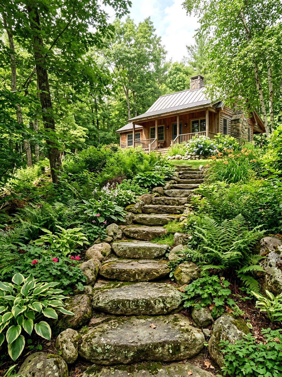 Fieldstone Garden Steps - 30 stone front steps ideas