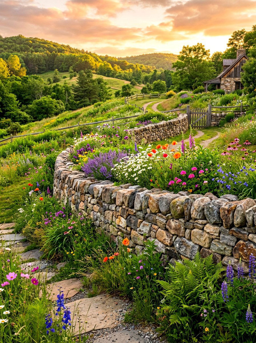 Fieldstone Garden Wall - 30 raised bed border ideas