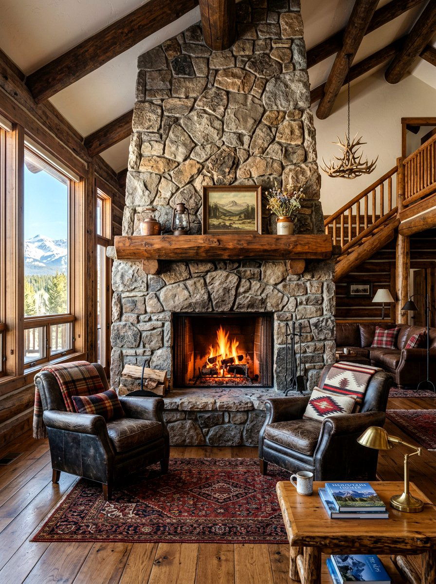 Fieldstone Hearth Mantel - 30 fireplace mantel ideas