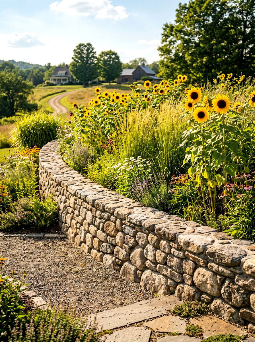 Fieldstone Retaining Wall - 30 retaining wall flower bed ideas