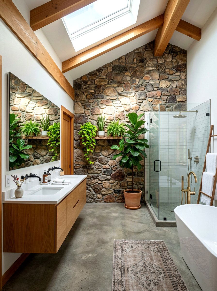 Fieldstone bathroom wall - 30 stone inspired bathroom ideas