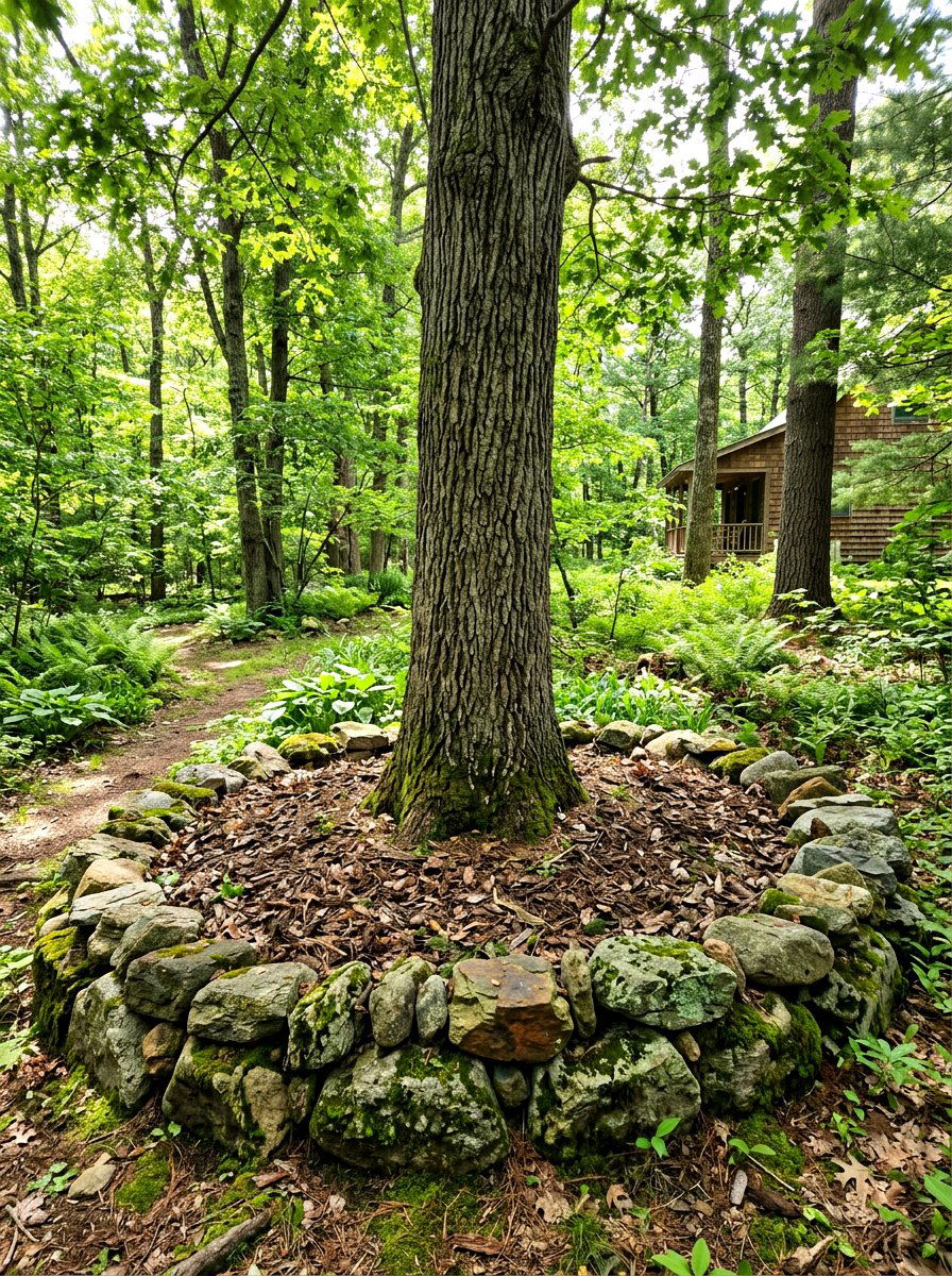 Fieldstone tree mulch border - 30 mulch ring around tree ideas