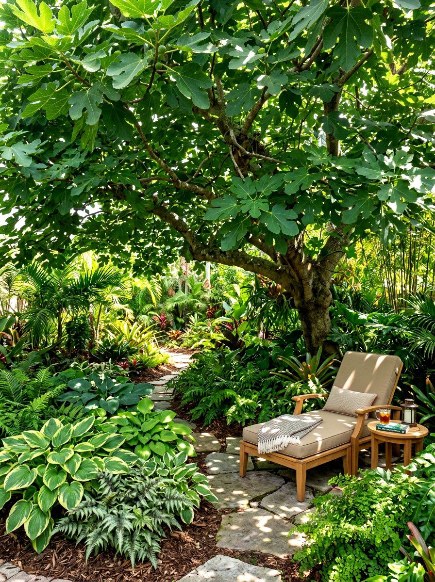 Fig tree shade garden - 30 orchard backyard aesthetic ideas