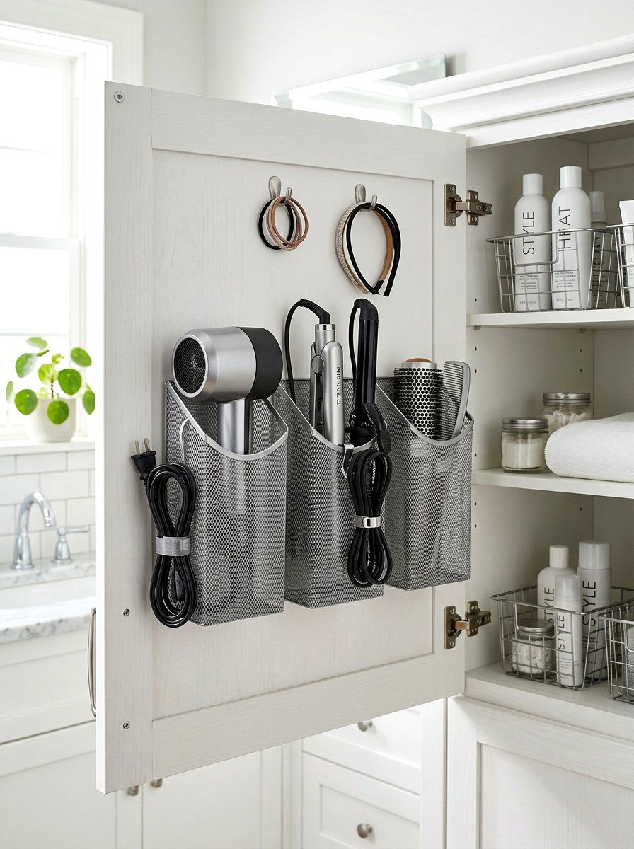 File folder hair tool holder - 30 under sink bathroom storage ideas