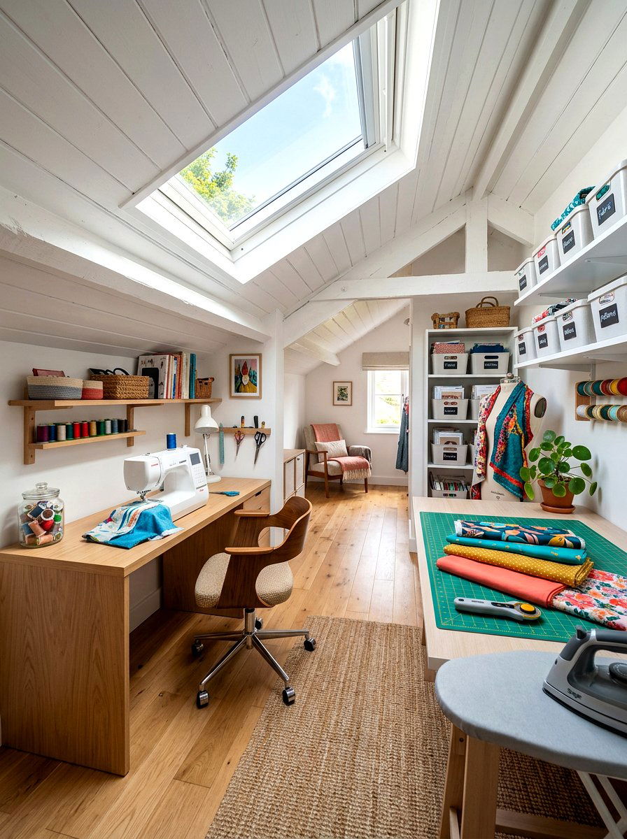 Finished Attic Sewing Space - 30 sewing room ideas