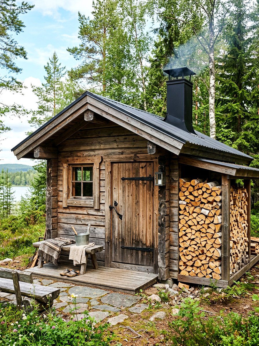 Finnish Sauna Wood Storage - 30 sauna patio retreat ideas