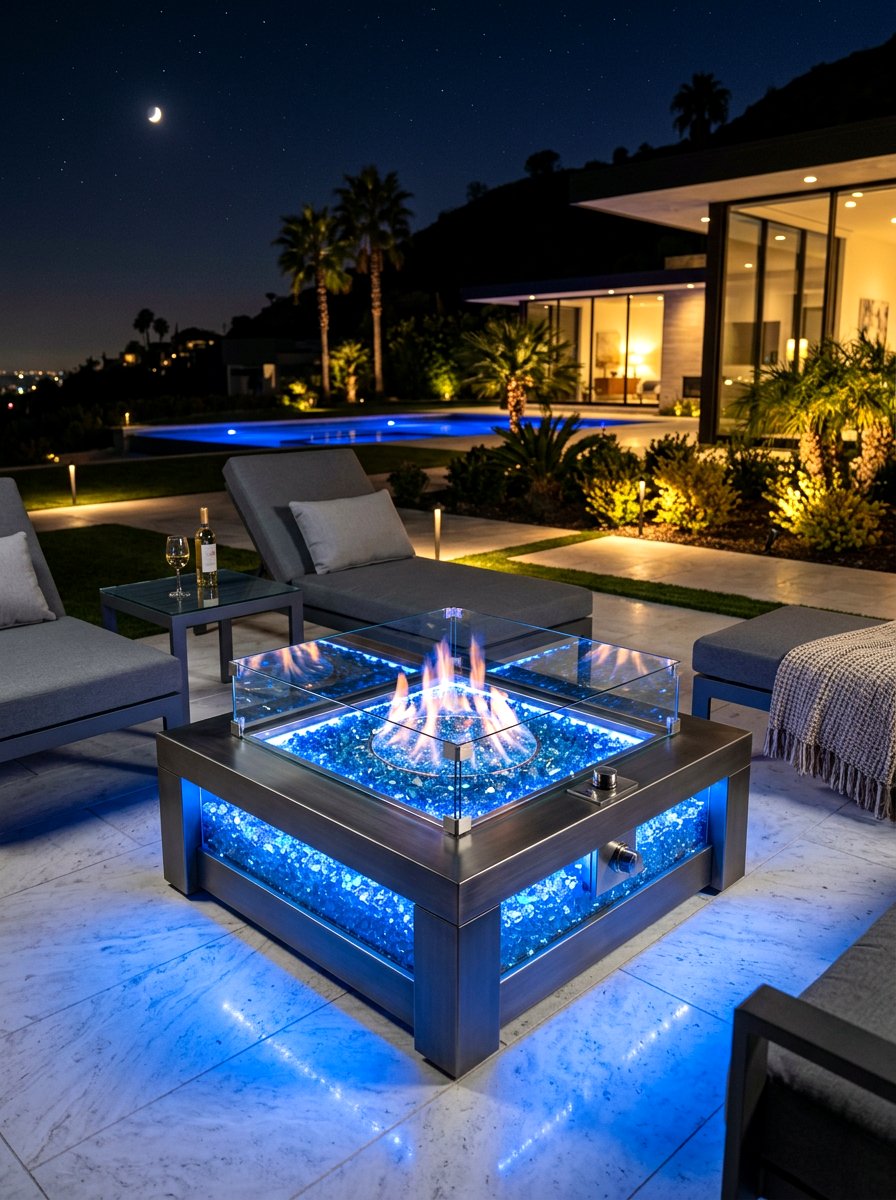Fire Glass LED Lighting Fire Pit - 30 fire pit lighting ideas