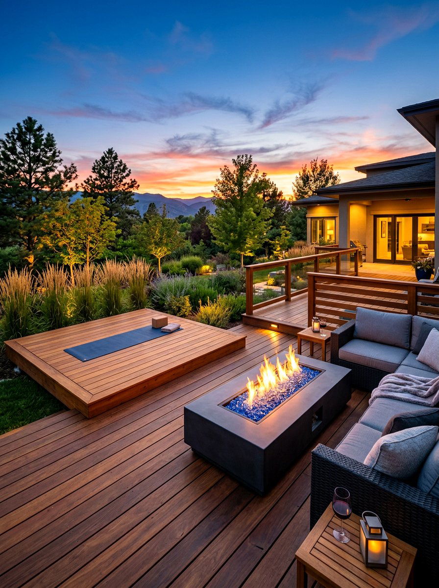 Fire Pit Adjacent Deck - 30 backyard yoga deck ideas