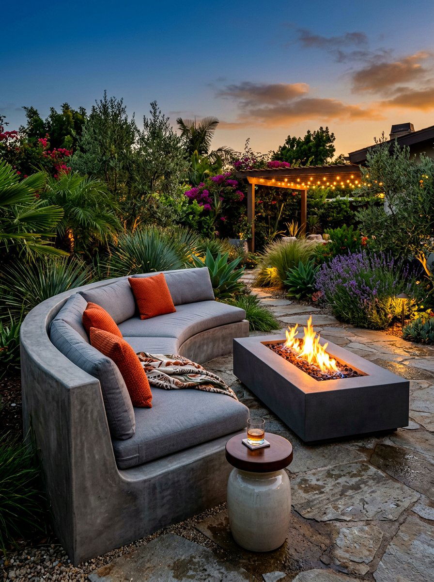 Fire Pit Adjacent Lounger - 30 built in sunbed patio ideas